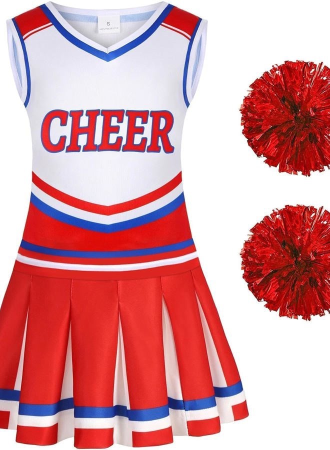 Costumerry Cheerleader Costume for Girls Cheerleading Outfit with Pom Poms Halloween Party Dress Up (8-9 Years) - Image 2