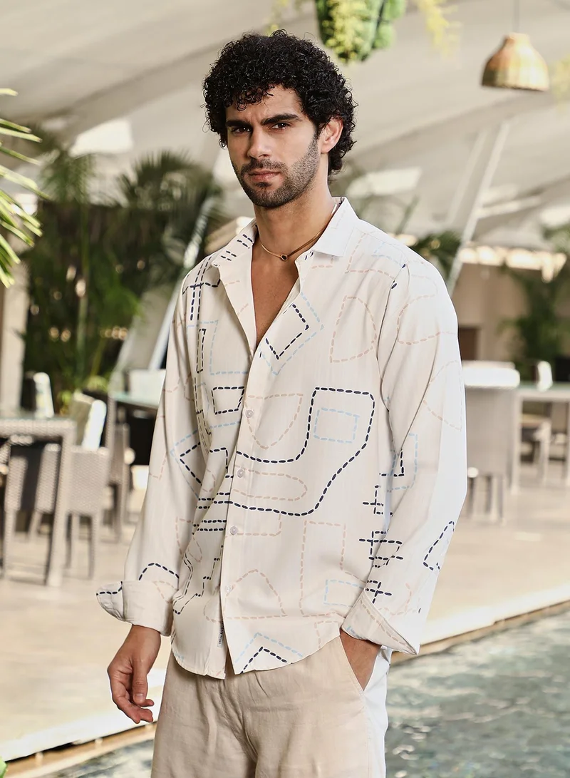 CAHOOT  Men's Off-White & Navy Blue Thread-Lines Shirt for Men | Best Price UAE