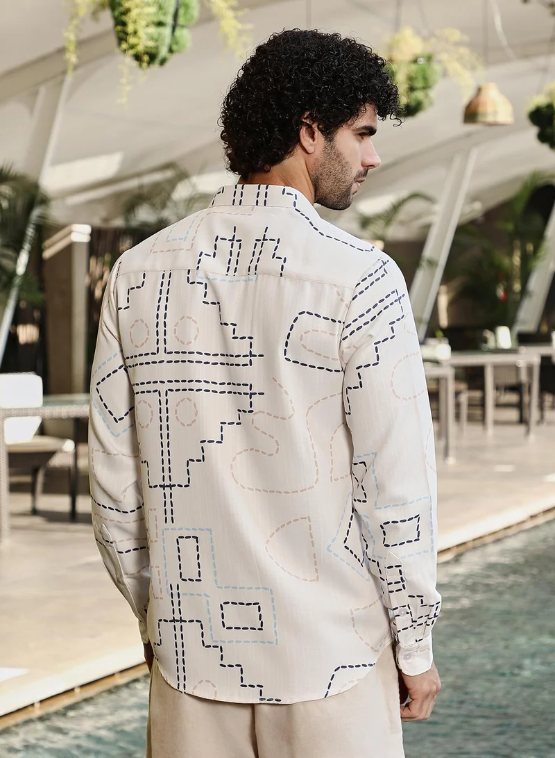CAHOOT  Men's Off-White & Navy Blue Thread-Lines Shirt for Men | Best Price UAE