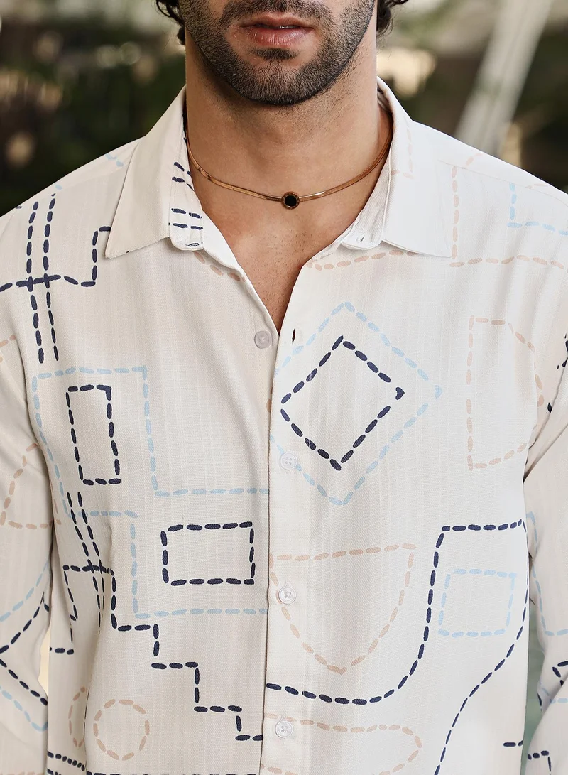 CAHOOT  Men's Off-White & Navy Blue Thread-Lines Shirt for Men | Best Price UAE
