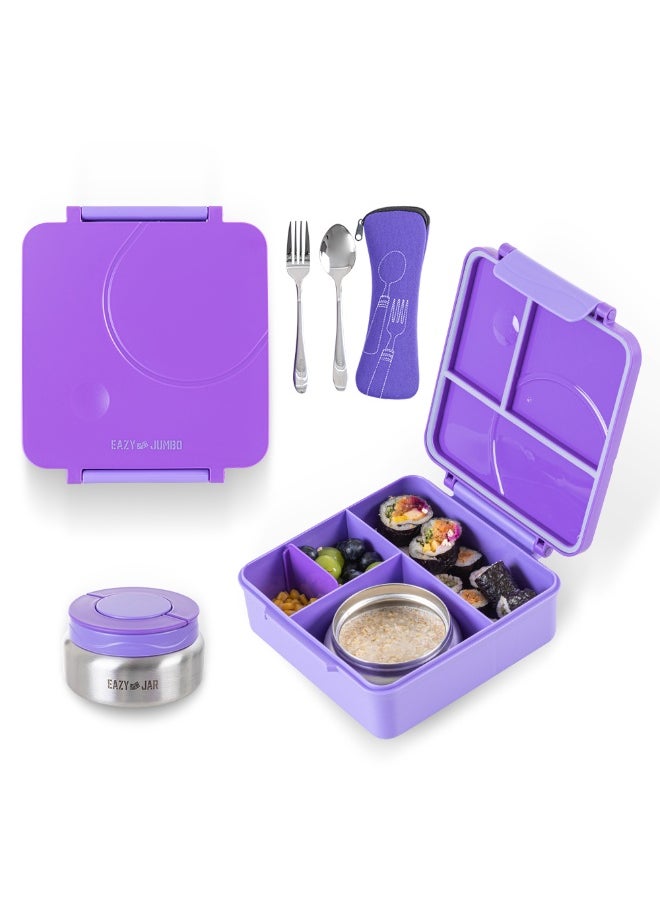 Eazy Kids Eazy Kids Jumbo Bento Lunch Box Set w/ Steel Food Jar, Ice Pack & Insulated Lunch Bag – Purple  - Image 2