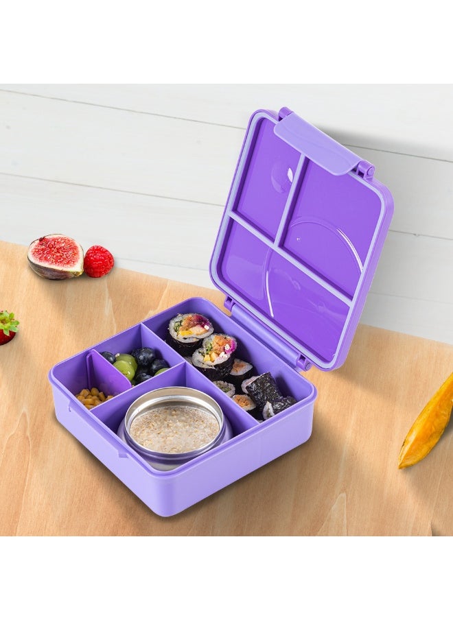 Eazy Kids Eazy Kids Jumbo Bento Lunch Box Set w/ Steel Food Jar, Ice Pack & Insulated Lunch Bag – Purple  - Image 3