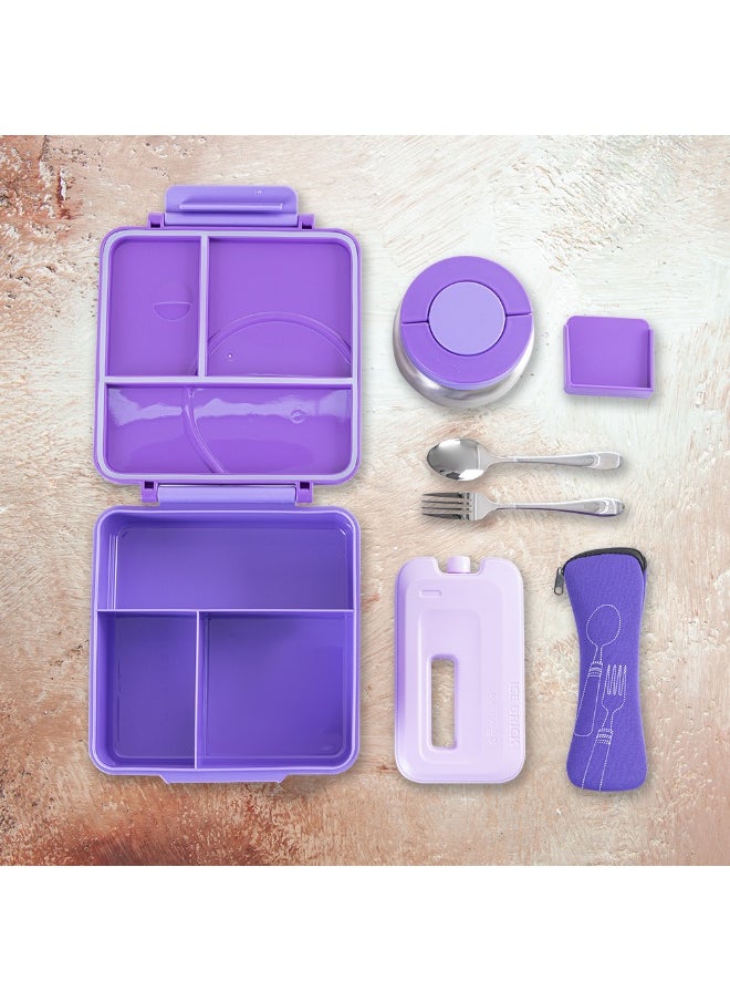 Eazy Kids Eazy Kids Jumbo Bento Lunch Box Set w/ Steel Food Jar, Ice Pack & Insulated Lunch Bag – Purple  - Image 5