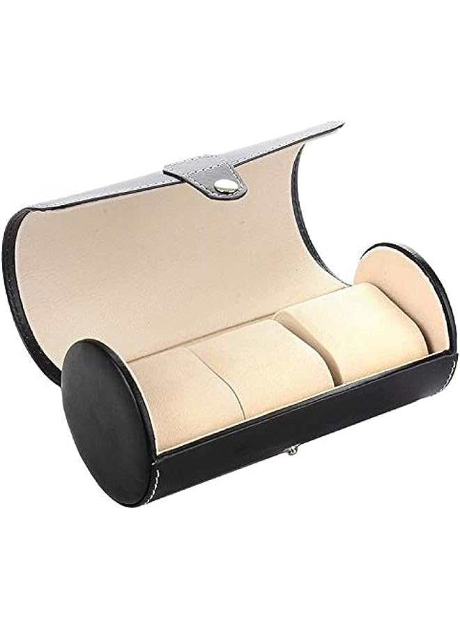 IAF PcS High-Grade Leather Watch Bracelet Storage Cylinder Box Black Travel - Image 1