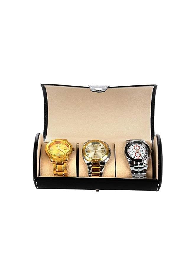 IAF PcS High-Grade Leather Watch Bracelet Storage Cylinder Box Black Travel - Image 2