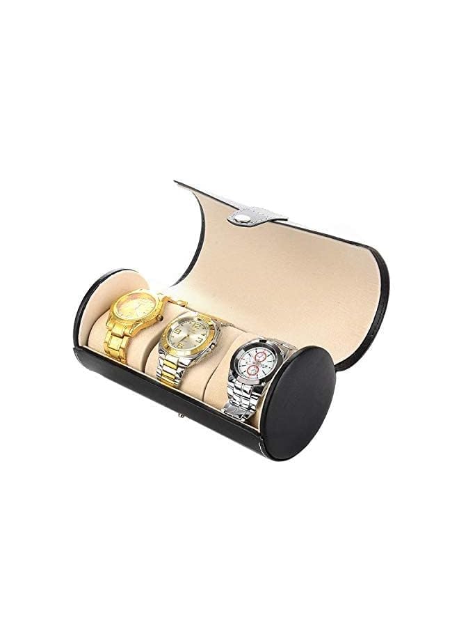 IAF PcS High-Grade Leather Watch Bracelet Storage Cylinder Box Black Travel - Image 3