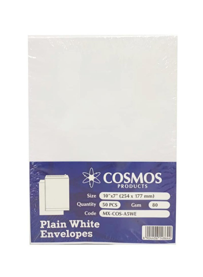 COSMOS A5 White Envelopes 80 GSM, 10″X7″ Peel & Seal ( Pack of 50 Pieces) - Image 1