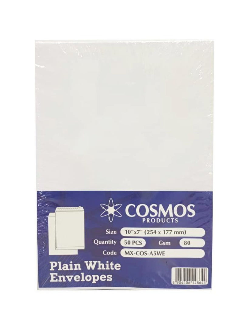 COSMOS A5 White Envelopes 80 GSM, 10″X7″ Peel & Seal ( Pack of 50 Pieces) - Image 2