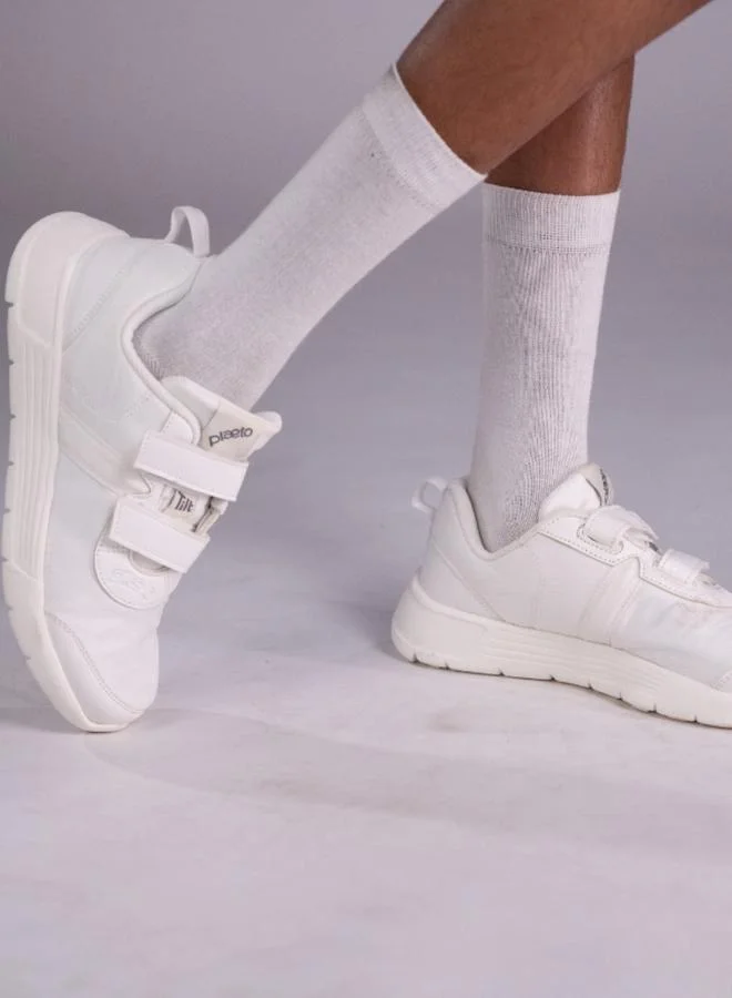 PLAETO School Shoes - White - Hook and Loop Sport Shoes - Boys and Girls