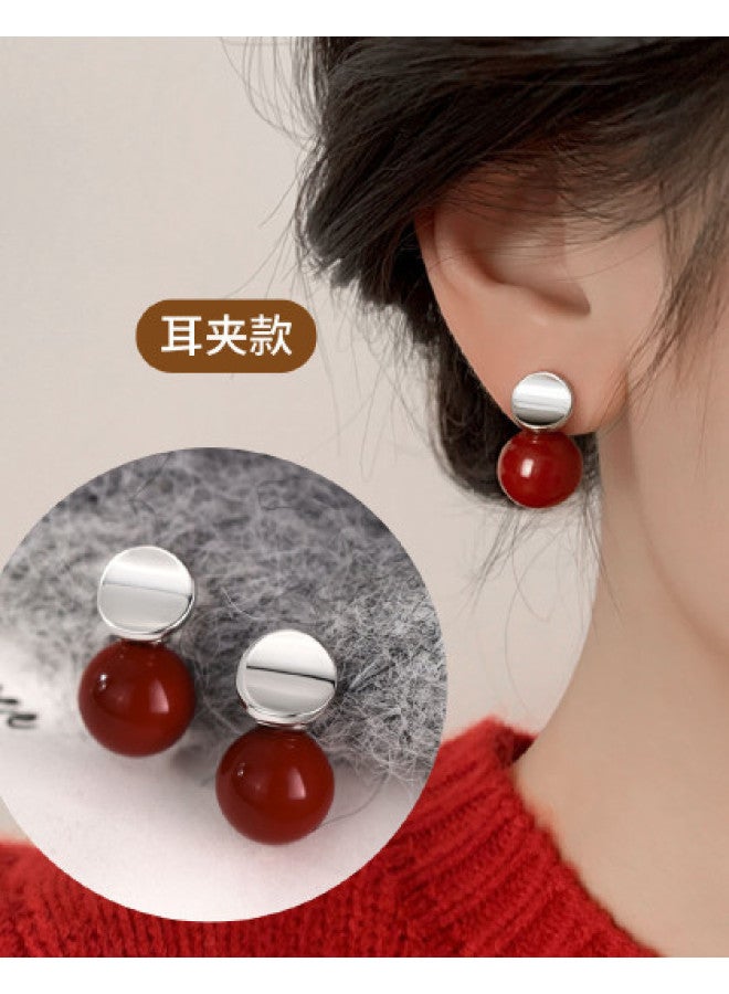 pincai Earrings 2025 New Year Red Ear Accessories High-end Premium No Piercing Painless Mosquito Coil Plate Red Bean Ear Clips - Image 1