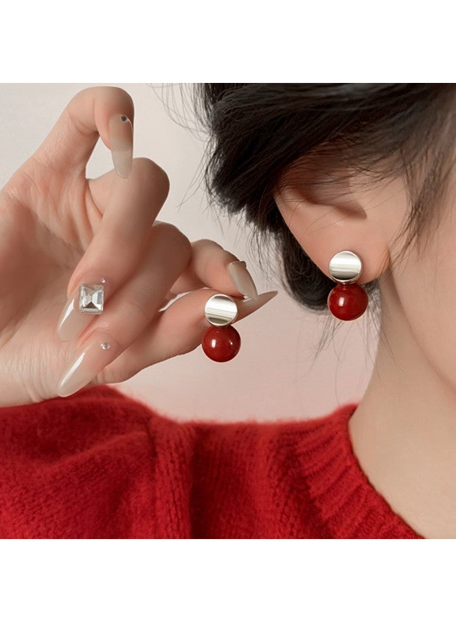 pincai Earrings 2025 New Year Red Ear Accessories High-end Premium No Piercing Painless Mosquito Coil Plate Red Bean Ear Clips - Image 4