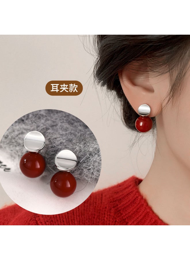 pincai Earrings 2025 New Year Red Ear Accessories High-end Premium No Piercing Painless Mosquito Coil Plate Red Bean Ear Clips - Image 2