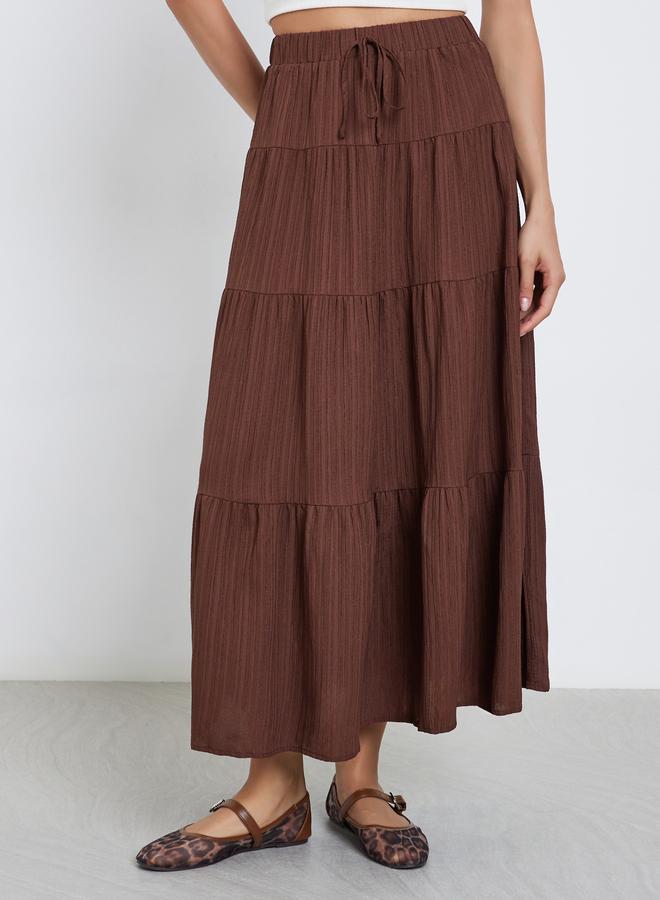 تايك تو تنورة ماكسي بنية صلبة بطبقات مزدوجة - Image 2