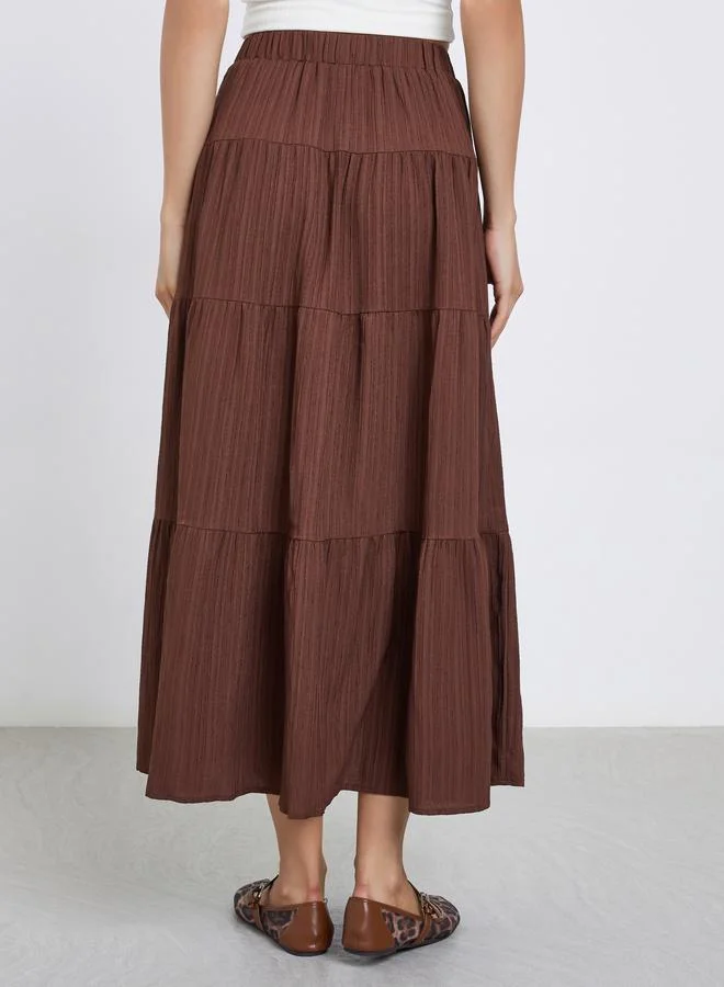 Take Two Take Two Brown Solid Tiered Maxi Skirt