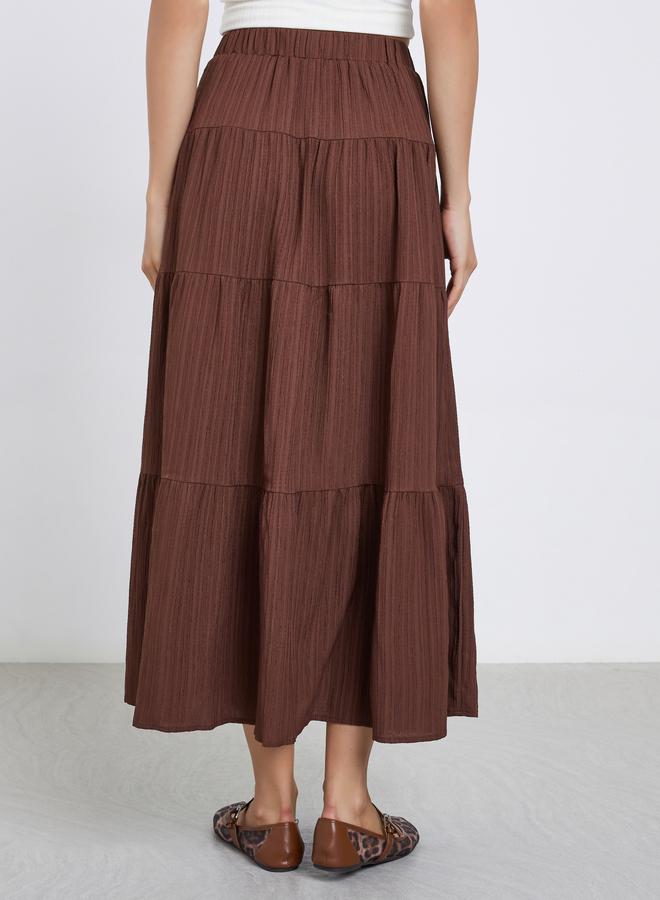 تايك تو تنورة ماكسي بنية صلبة بطبقات مزدوجة - Image 4