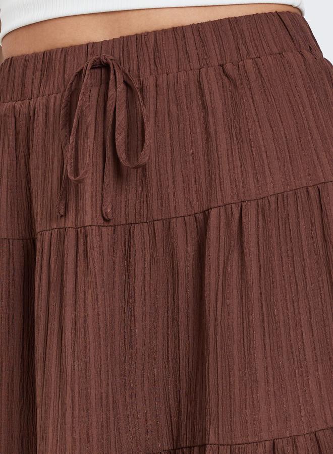 تايك تو تنورة ماكسي بنية صلبة بطبقات مزدوجة - Image 3