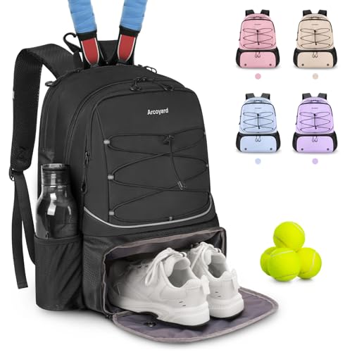 Arcoyard Tennis Bag Large Tennis Bags For Women Tennis Backpack with Ventilated Shoe Compartment and Insulated Pocket Hold 2 Tennis Pickleball Rackets Tennis Pickleball Balls and More black - Image 1