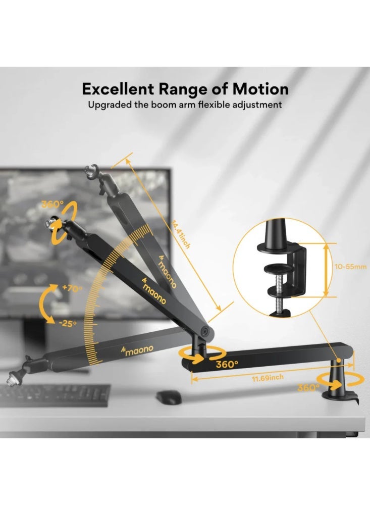 MAONO BA92 Low Profile Professional Microphone Boom Arm Stand | Premium Aluminum Mic Arm with Hidden Cable Management, 360° Rotation and 2kg Load Capacity | Ideal for Podcasting, Streaming and Content Creation - Image 3