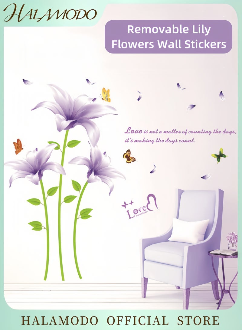 HALAMODO Floral Wall Sticker Purple/Green 60x90centimeter - Image 1