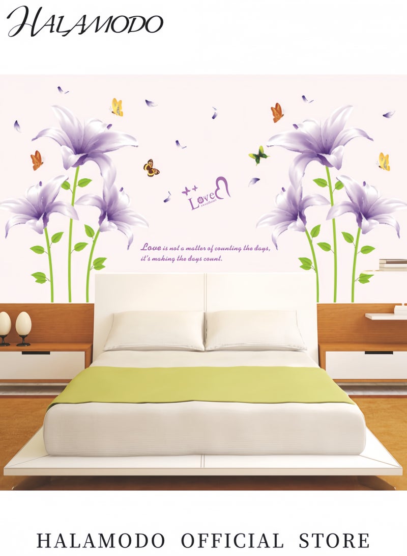 HALAMODO Floral Wall Sticker Purple/Green 60x90centimeter - Image 2