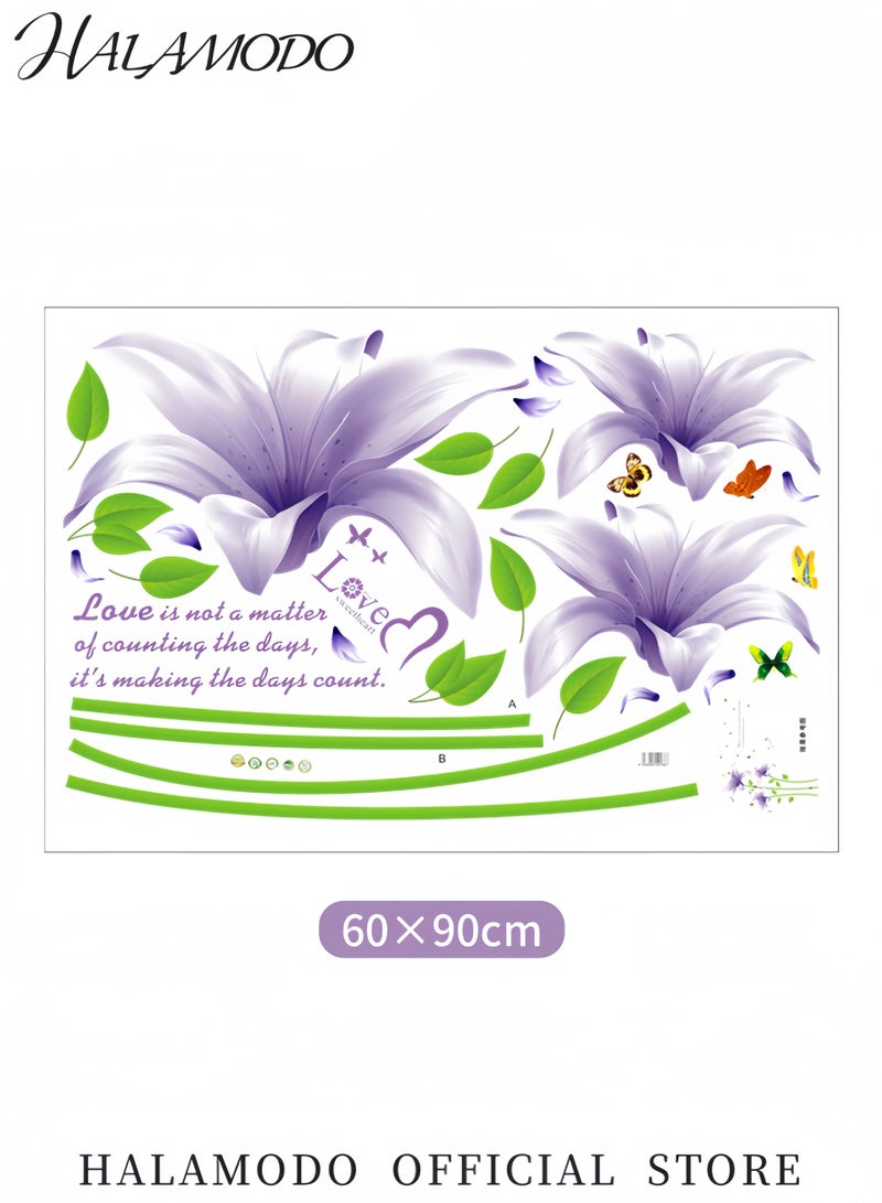 HALAMODO Floral Wall Sticker Purple/Green 60x90centimeter - Image 5