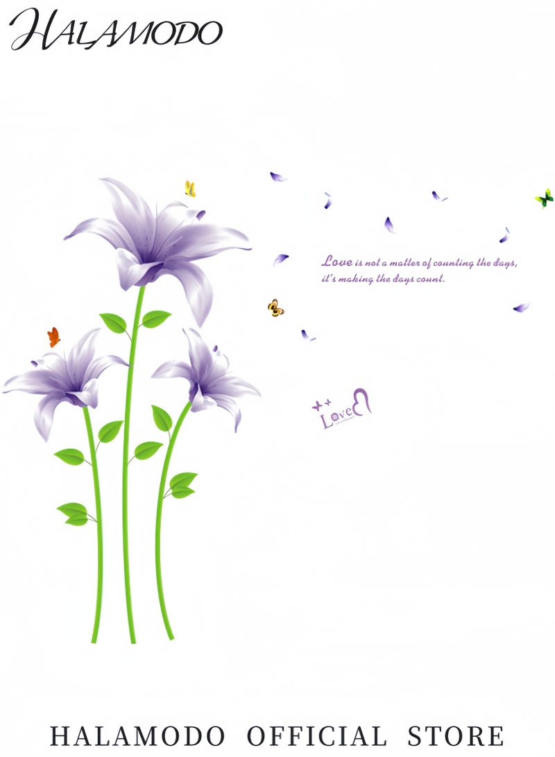 HALAMODO Floral Wall Sticker Purple/Green 60x90centimeter - Image 4