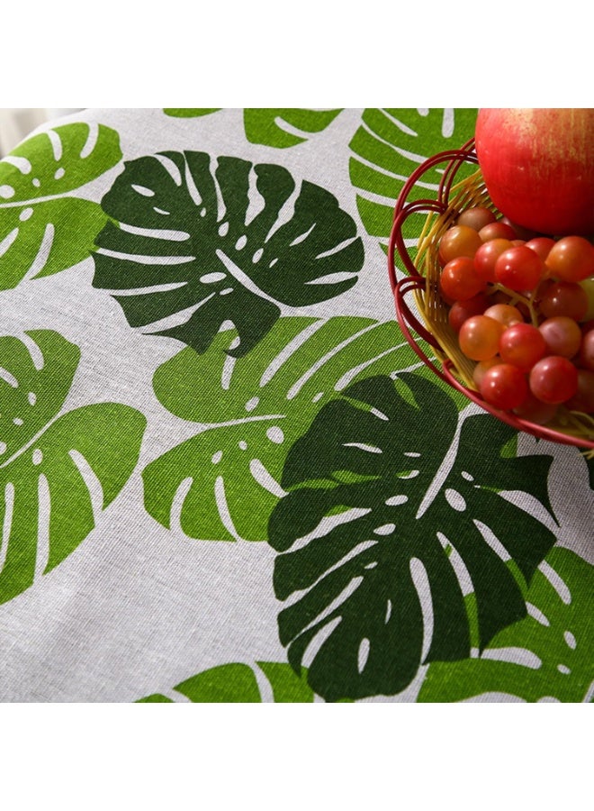 بتيمفم مفرش طاولة دائري من القطن والكتان، مقاس 150×150 سم، بنقشة أوراق الشجر اليابانية الإسكندنافية، قابل للغسل ومقاوم للبقع، مناسب لطاولة الطعام، المنزل، المطبخ، حفلات الزفاف، وديكور الحفلات. - Image 3