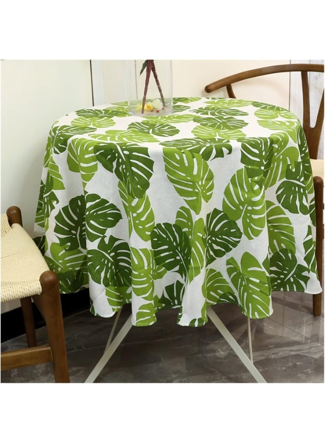 بتيمفم مفرش طاولة دائري من القطن والكتان، مقاس 150×150 سم، بنقشة أوراق الشجر اليابانية الإسكندنافية، قابل للغسل ومقاوم للبقع، مناسب لطاولة الطعام، المنزل، المطبخ، حفلات الزفاف، وديكور الحفلات. - Image 5