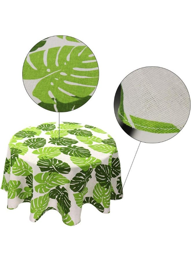 بتيمفم مفرش طاولة دائري من القطن والكتان، مقاس 150×150 سم، بنقشة أوراق الشجر اليابانية الإسكندنافية، قابل للغسل ومقاوم للبقع، مناسب لطاولة الطعام، المنزل، المطبخ، حفلات الزفاف، وديكور الحفلات. - Image 2