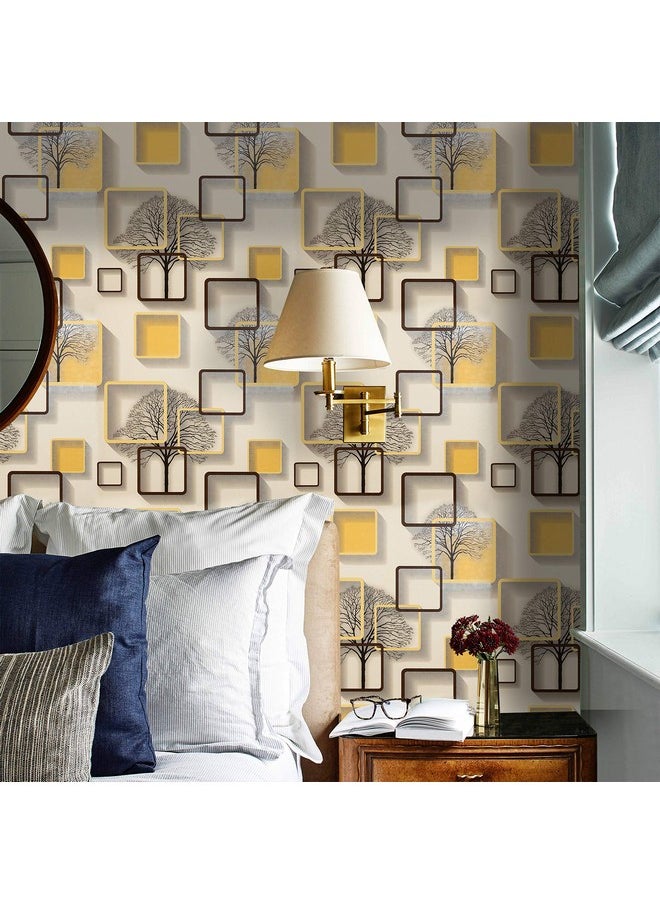 wolpin wolpin Wall Stickers DIY Wallpaper (45 x 500 cm) 3D Frames and Trees Self Adhesive Decals Living Room Home Interior Decoration, Blazing Yellow  - Image 5
