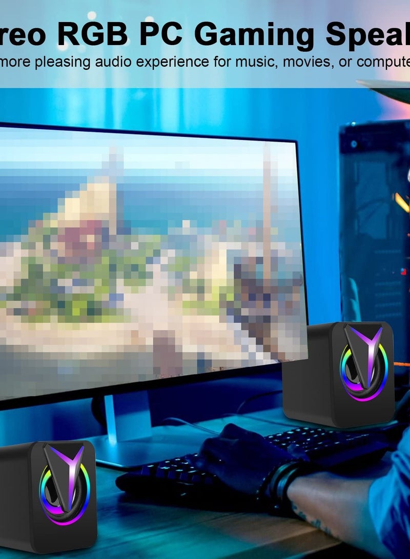 Excefore Computer Speakers for Desktop, Mini Stereo 2.0 RGB Gaming Speaker, USB Powered Multimedia PC Speaker with Volume Control, LED Lights, 3.5mm Aux-in for Laptop Projector Tablet Cellphone - Image 5