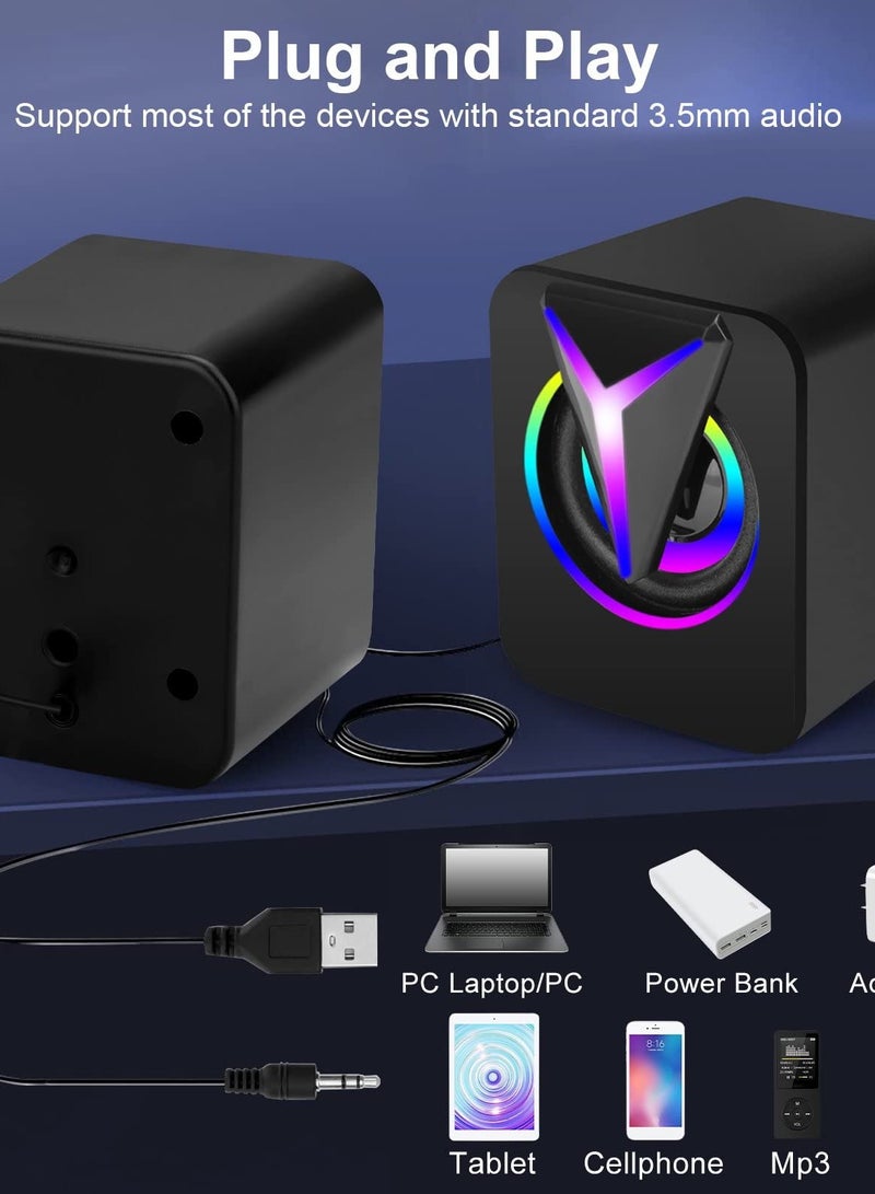 Excefore Computer Speakers for Desktop, Mini Stereo 2.0 RGB Gaming Speaker, USB Powered Multimedia PC Speaker with Volume Control, LED Lights, 3.5mm Aux-in for Laptop Projector Tablet Cellphone - Image 4