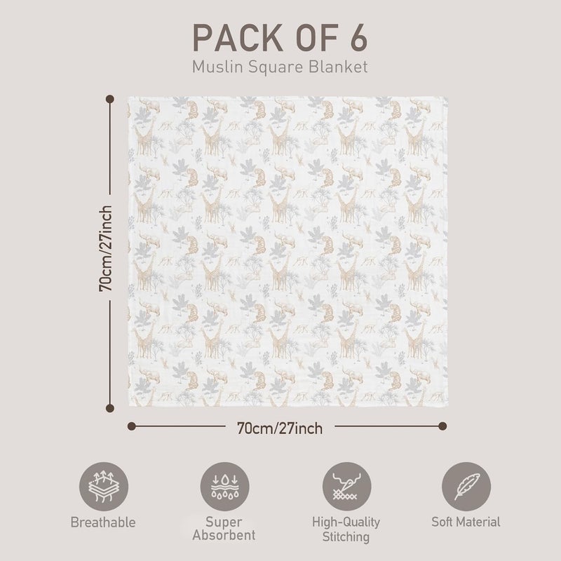 6-Pack Muslin Receiving Blankets - Soft, Breathable Swaddle Cloths for Newborns - Image 5