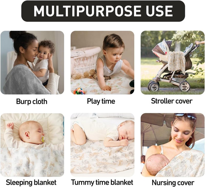 6-Pack Muslin Receiving Blankets - Soft, Breathable Swaddle Cloths for Newborns - Image 3