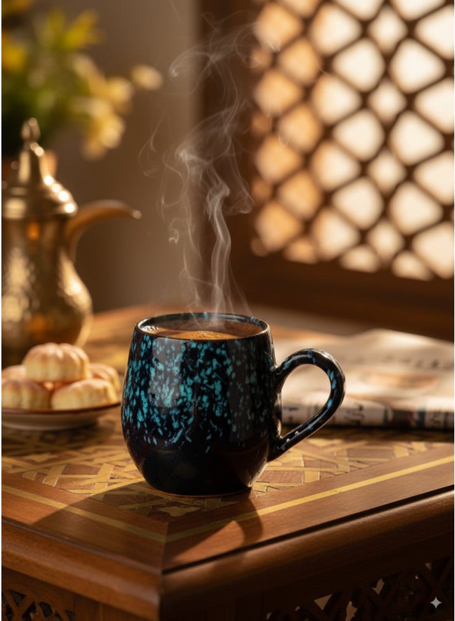 CASA HOME CasaHome Handcrafted Pottery Mug Teal Black Speckled Glaze Rounded Handle Egypt - Image 2