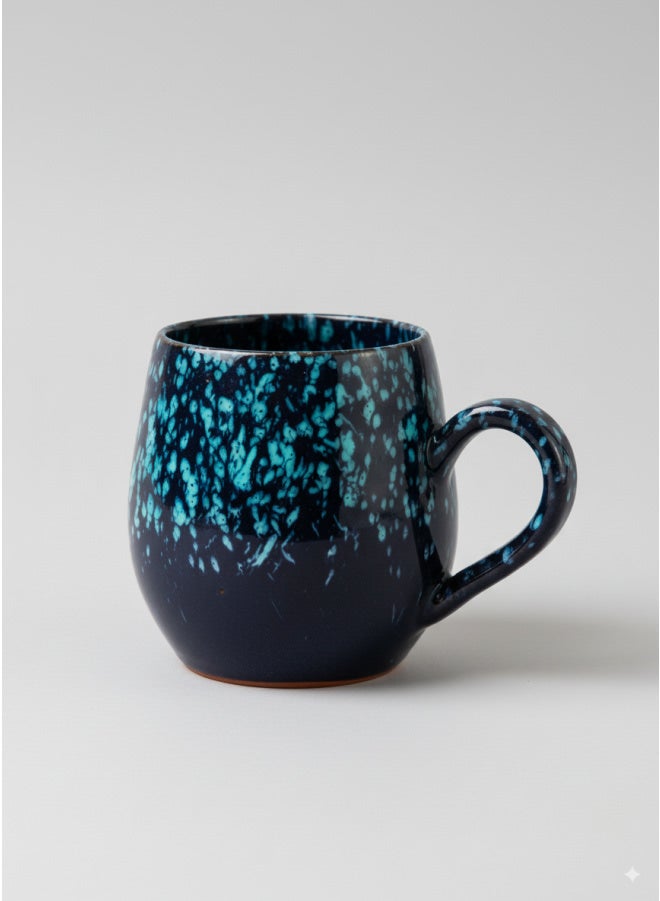 CASA HOME CasaHome Handcrafted Pottery Mug Teal Black Speckled Glaze Rounded Handle Egypt - Image 1
