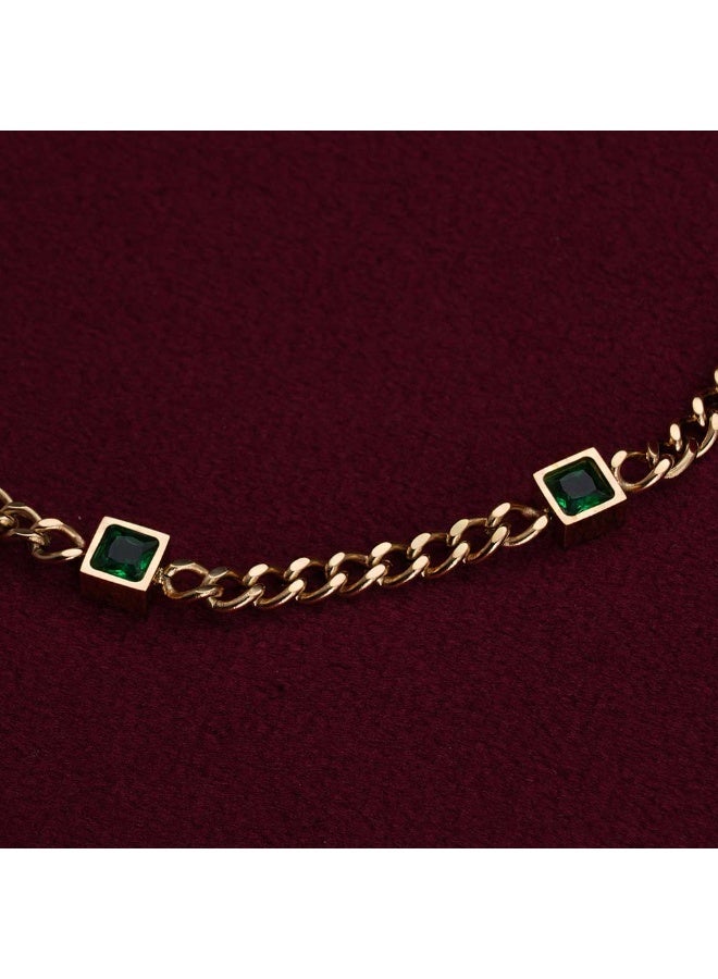 PALMONAS Gold Green Gem Chain Bracelet for Women - Waterproof & Anti-Tarnish - Image 2