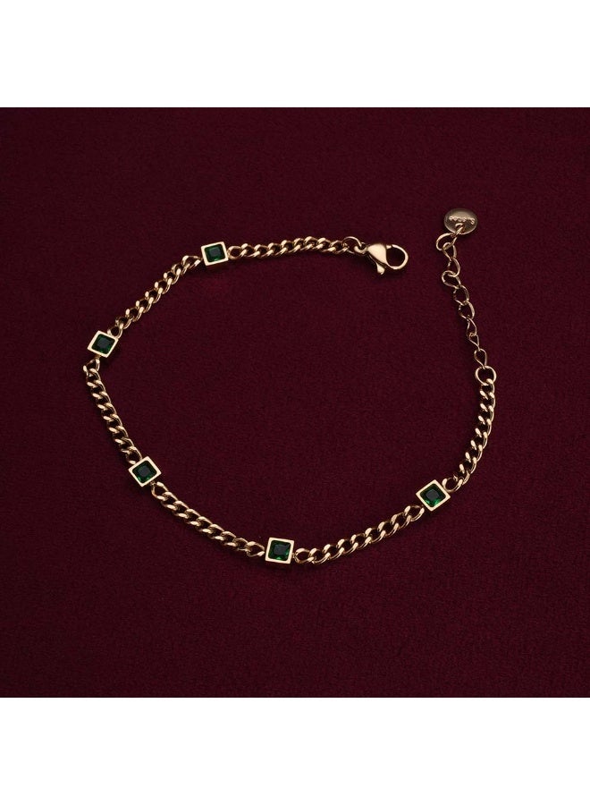 PALMONAS Gold Green Gem Chain Bracelet for Women - Waterproof & Anti-Tarnish - Image 1