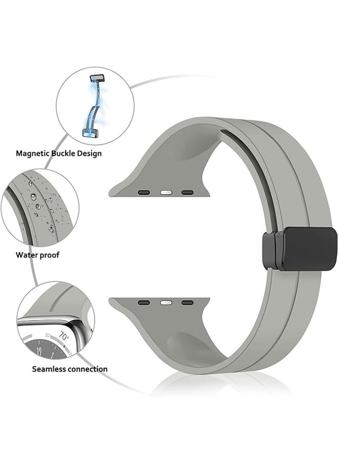 Ocean - Magnetic for Apple Watch Ultra Band 49mm/45mm/44mm/42mm iWatch Bands, Soft Sport Silicone Replacement Wristband Strap for Apple Watch Band Series 9/8/7/6/5/4/SE/SE 2nd/Ultra 2/Ultra, Grey - Image 1