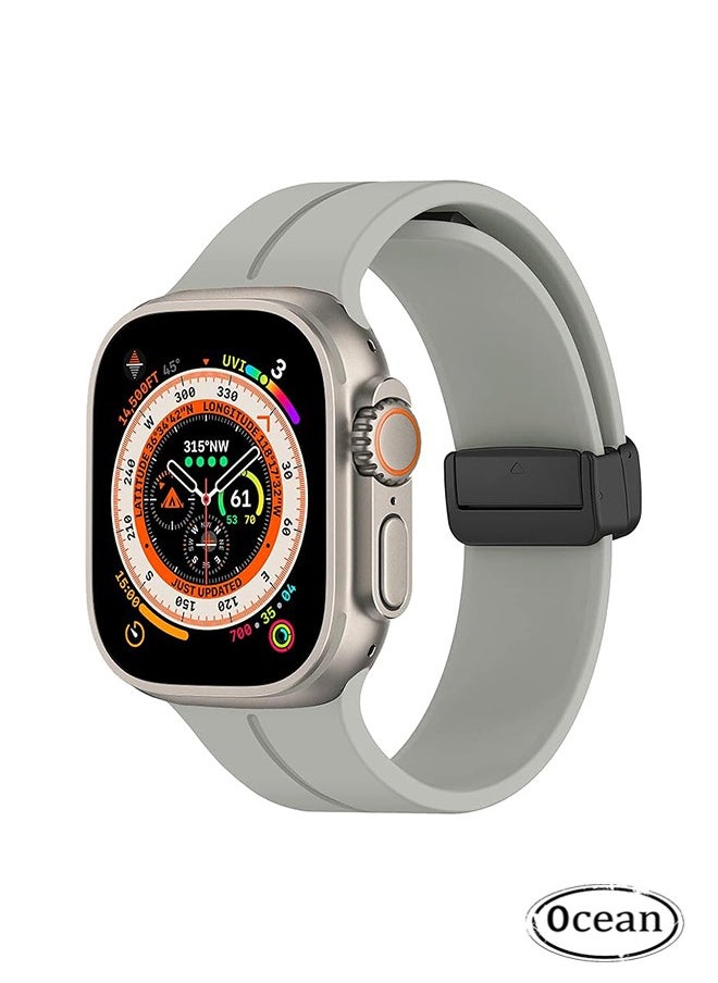 Ocean - Magnetic for Apple Watch Ultra Band 49mm/45mm/44mm/42mm iWatch Bands, Soft Sport Silicone Replacement Wristband Strap for Apple Watch Band Series 9/8/7/6/5/4/SE/SE 2nd/Ultra 2/Ultra, Grey - Image 1