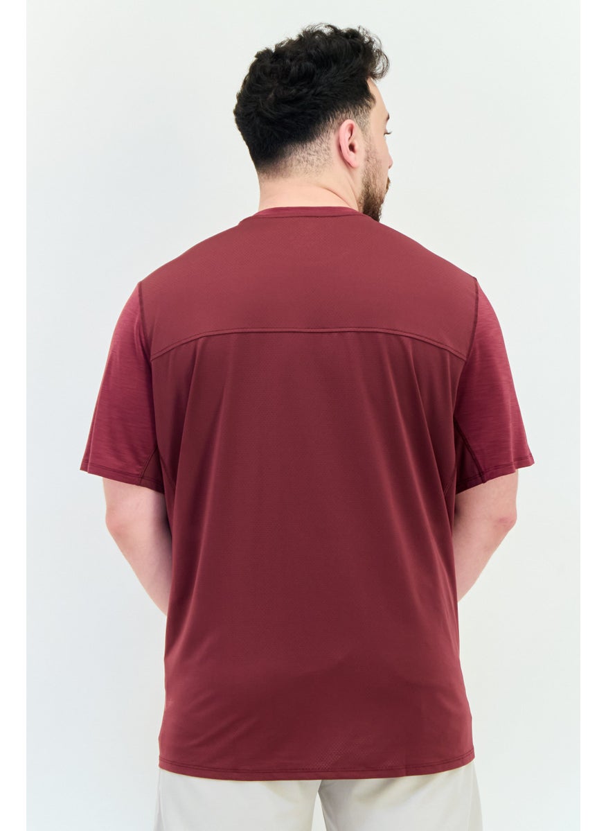 Reebok Men Sportswear Fit Short Sleeve Training T Shirt, Maroon  - Image 3