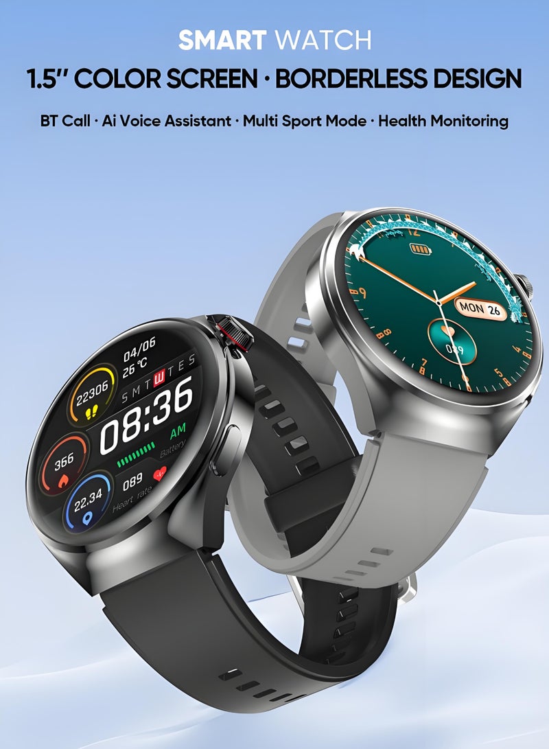 Smart Watch V19 PRO Round，Business Exercise Smartwatch，Waterproof Fitness Watch，Bluetooth Calling，Compatible with Androd and IOS，TFT Display，Heart Rate Moitoring，Black - Image 2