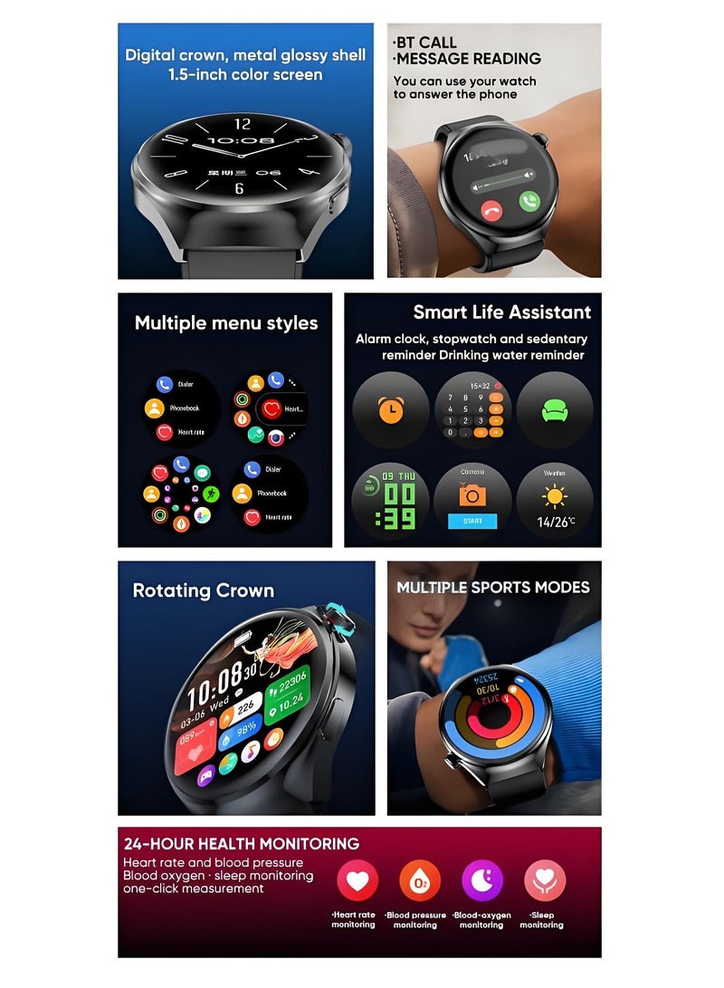 Smart Watch V19 PRO Round，Business Exercise Smartwatch，Waterproof Fitness Watch，Bluetooth Calling，Compatible with Androd and IOS，TFT Display，Heart Rate Moitoring，Black - Image 5