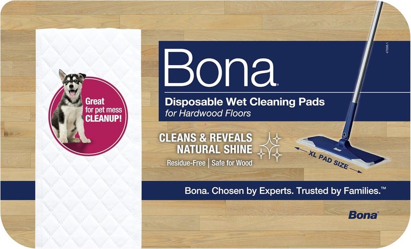 BONA Hardwood Floor Disposable Wet Cleaning Pads - 12 cleaning pads per pack - unscented - Use with Mops - Residue-Free Floor Cleaning Solution for Wood Floors - Image 1