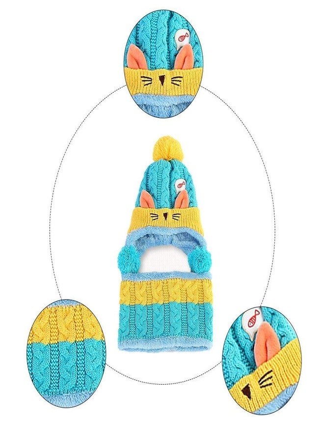 Niue Kids Baby Boy's & Baby Girl's Winter Warm Knitted Cartoon Kitten Wool Kids Caps 2pcs Hat and Scarf Set (Blue) - Image 5