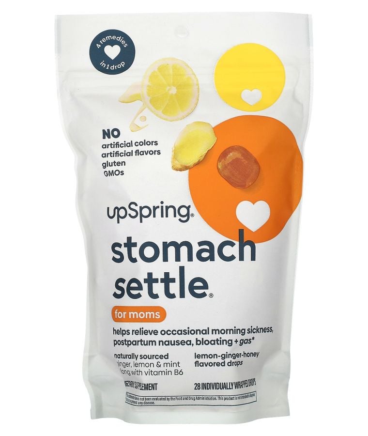 UpSpring Stomach Settle For Moms Lemon-Ginger-Honey 28 Individually Wrapped Drops