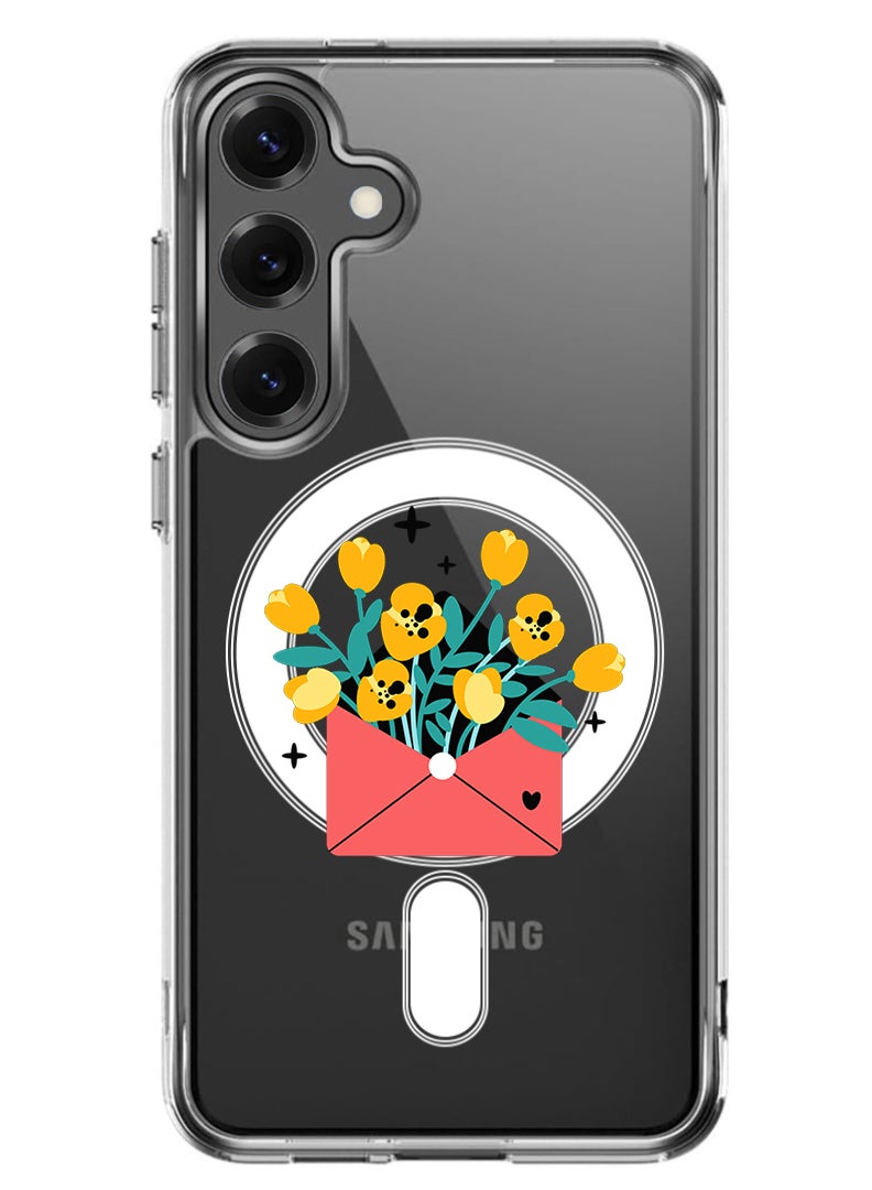 Theodor Magnetic Case for Samsung Galaxy S25 6.2-inch Compatible with MagSafe Wireless Charging, Shockproof Phone Bumper Cover flowers in envelope - Image 1