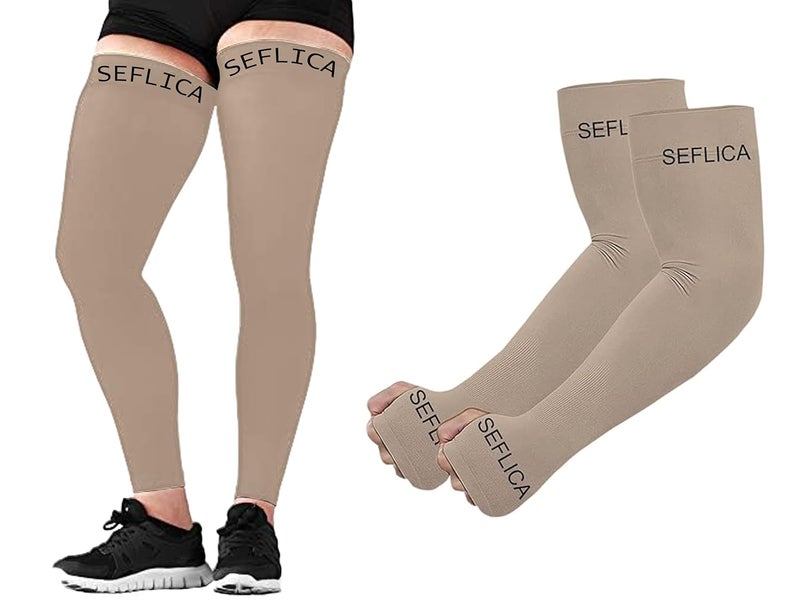 SEFLICA® UV Sun Protection Arm & Leg Sleeves Combo for Men & Women | UPF 50+ Cooling Sleeves for Outdoor Sports, Cycling, Running, Driving & Sunburn Protection | Anti-Tan - Image 1