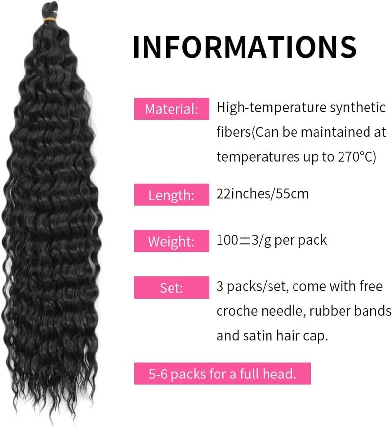 DSOAR 22 Inch 3 Packs Deep Twist Crochet Hair Ocean Wave Curly Bohemian Crochet Braids Deep Wave Hair Bundles Synthetic Hair Extensions for Women Girls - Image 3