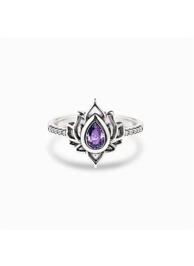 Generic Cao Shi Old Flame Shape Lotus Ring Chinese Style Ring Retro Wide Face Ring Personality Single Ring 